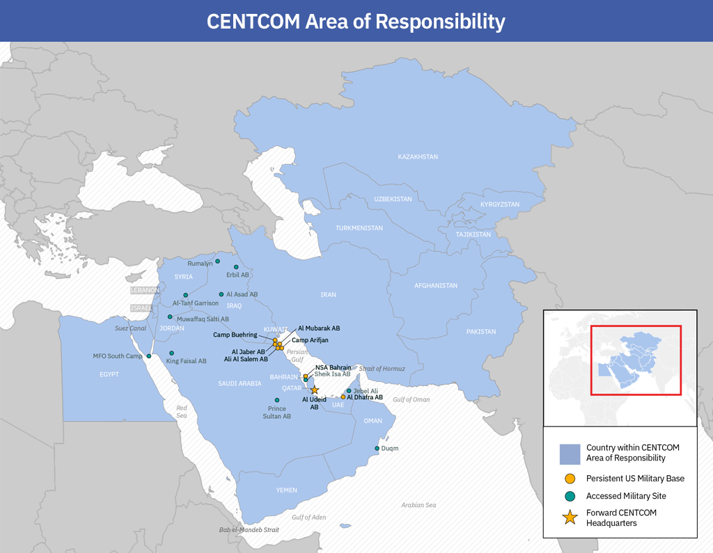 US CENTCOM Area of Responsibility map. Graphic created by MEI.