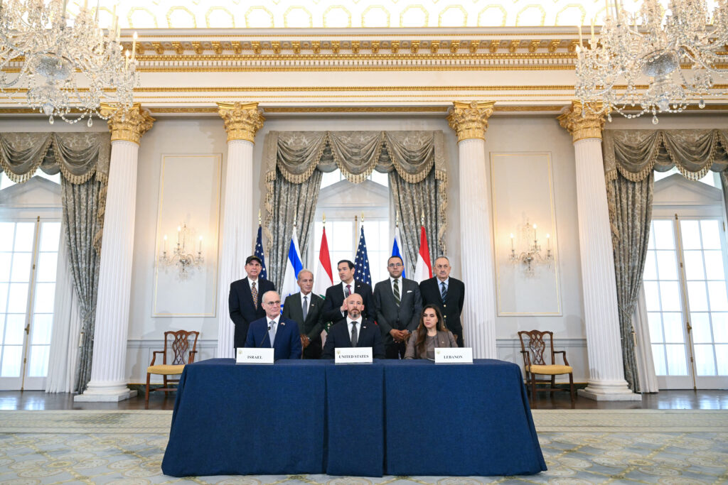 US Secretary of State Marco Rubio speaks as he hosts a signing ceremony with Israeli Ambassador to the US Yechiel Leiter, State Department Chief of StaffDaniel Holler, and Lebanese Ambassador to the US Nada Hamadeh in Washington, DC, on June 26, 2026. Photo by SAUL LOEB / AFP via Getty Images.