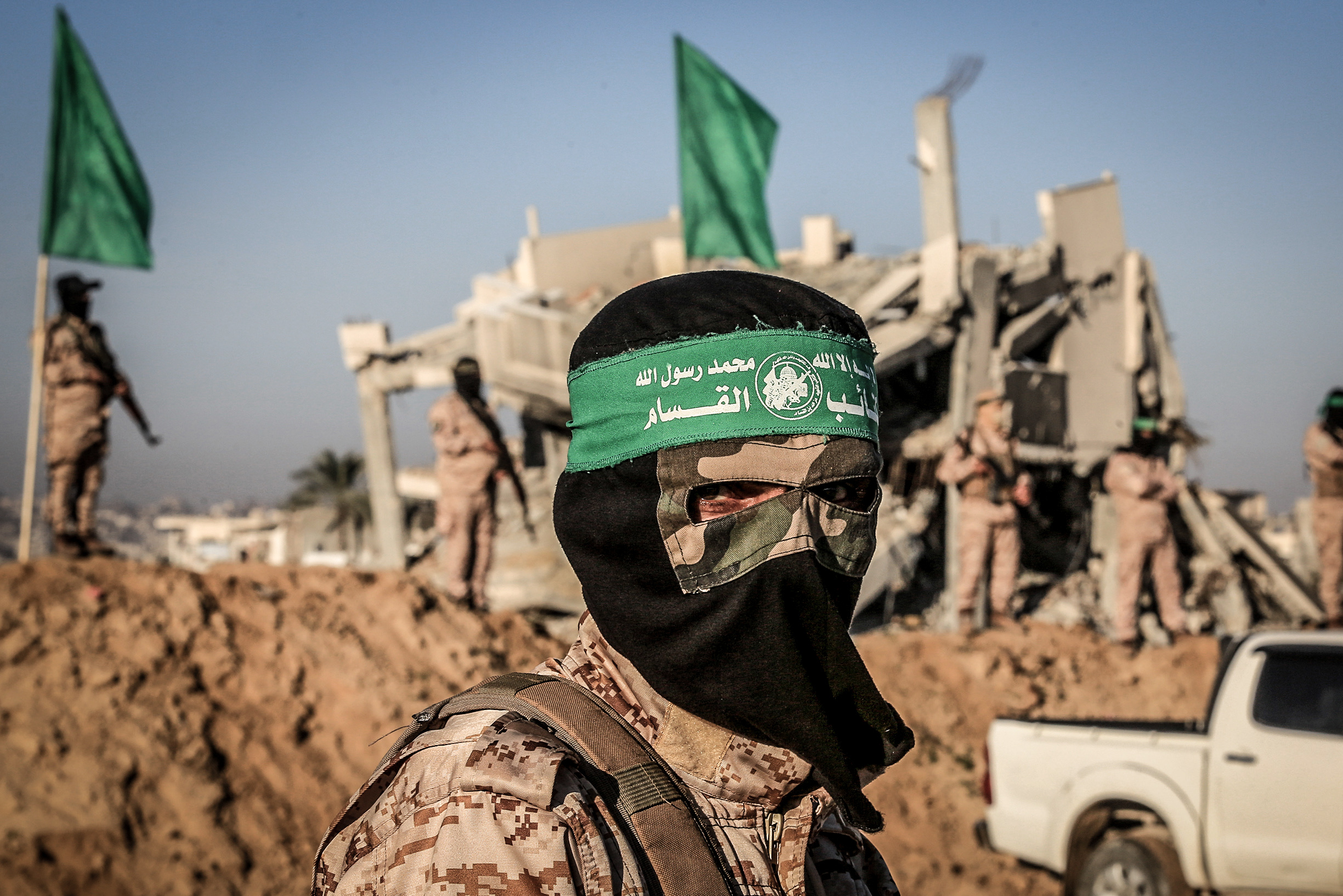 Fighters of the Islamic Jihad and Ezz al-Din al-Qassam brigades, the military wing of Hamas, in Khan Younis, Gaza, on February 15,2025. Source: Abed Rahim Khatib/picture alliance via Getty Images.