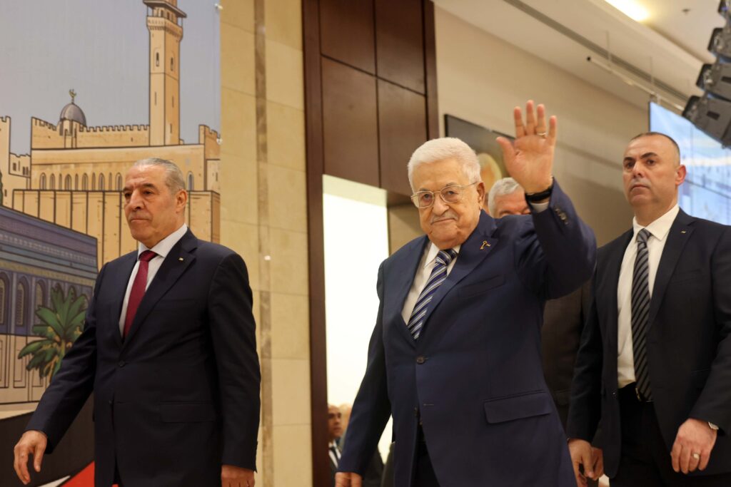 Palestinian President Mahmoud Abbas (C) attends the 8th Ordinary Congress of the Palestinian National Liberation Movement(Fatah) in Ramallah, West Bank, on May 14, 2026. Source: Presidency of Palestine/Anadolu via Getty Images.